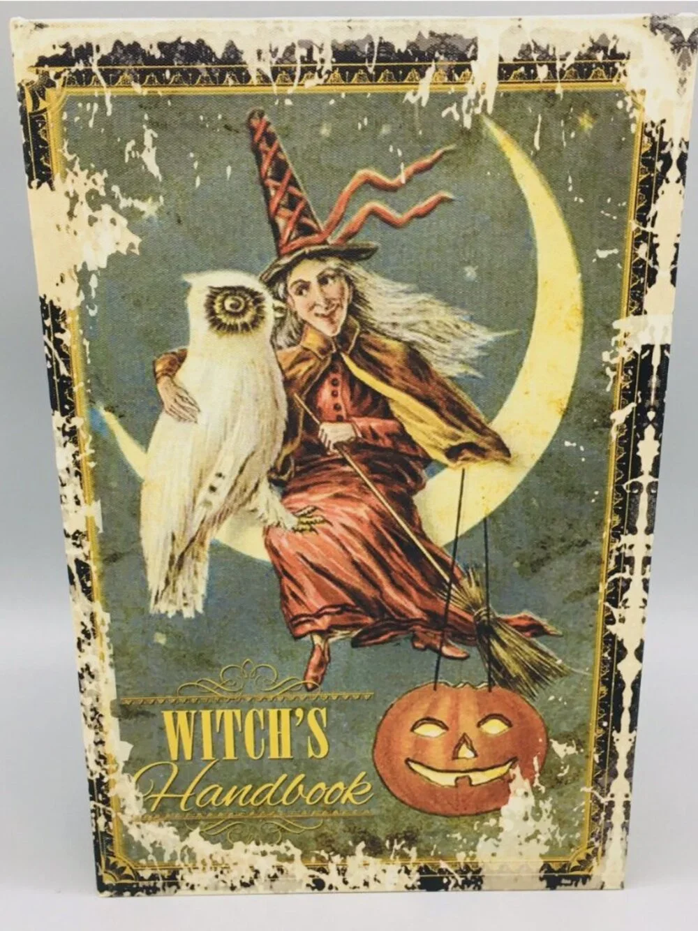 3pc Halloween Witch Handbook Faux Book Distressed Stash Storage Box Decor Prop